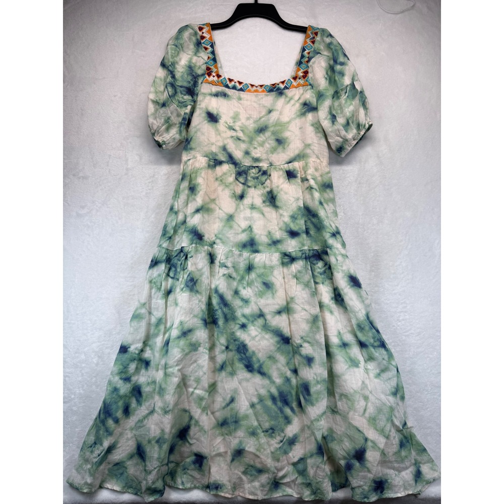 Johnny Was Workshop Maxi Dress Marble puff sleeve Embroidered Neckline XS